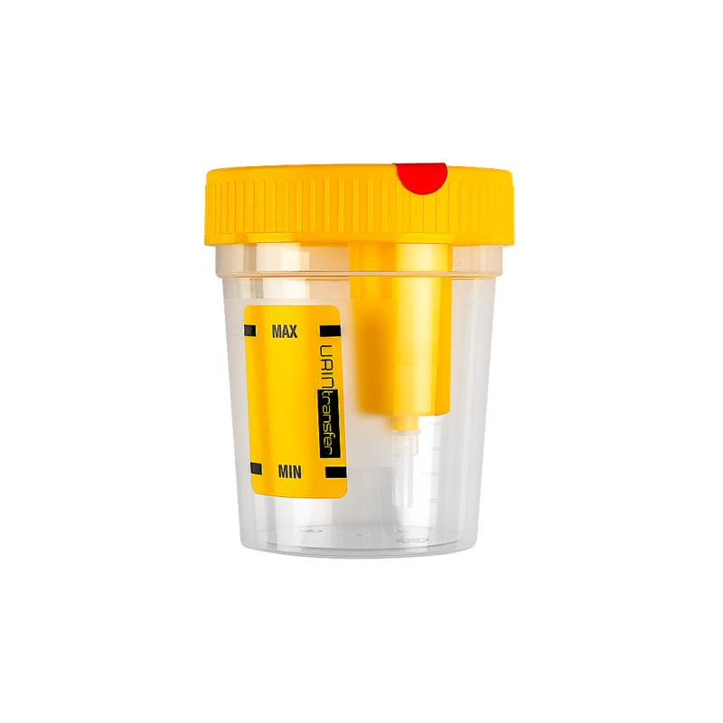 contenitore per urina con etichetta cartacea con sistema di aspirazione per provette sottovuoto (120 ml)