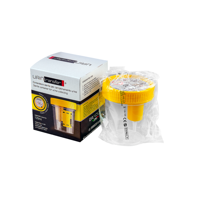 contenitore per urina con sistema di aspirazione per provette sottovuoto (120ml)