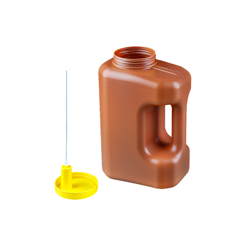 contenitore per raccolta urina 24 h con impugnatura ergonomica e sistema di aspirazione per provette sottovuoto